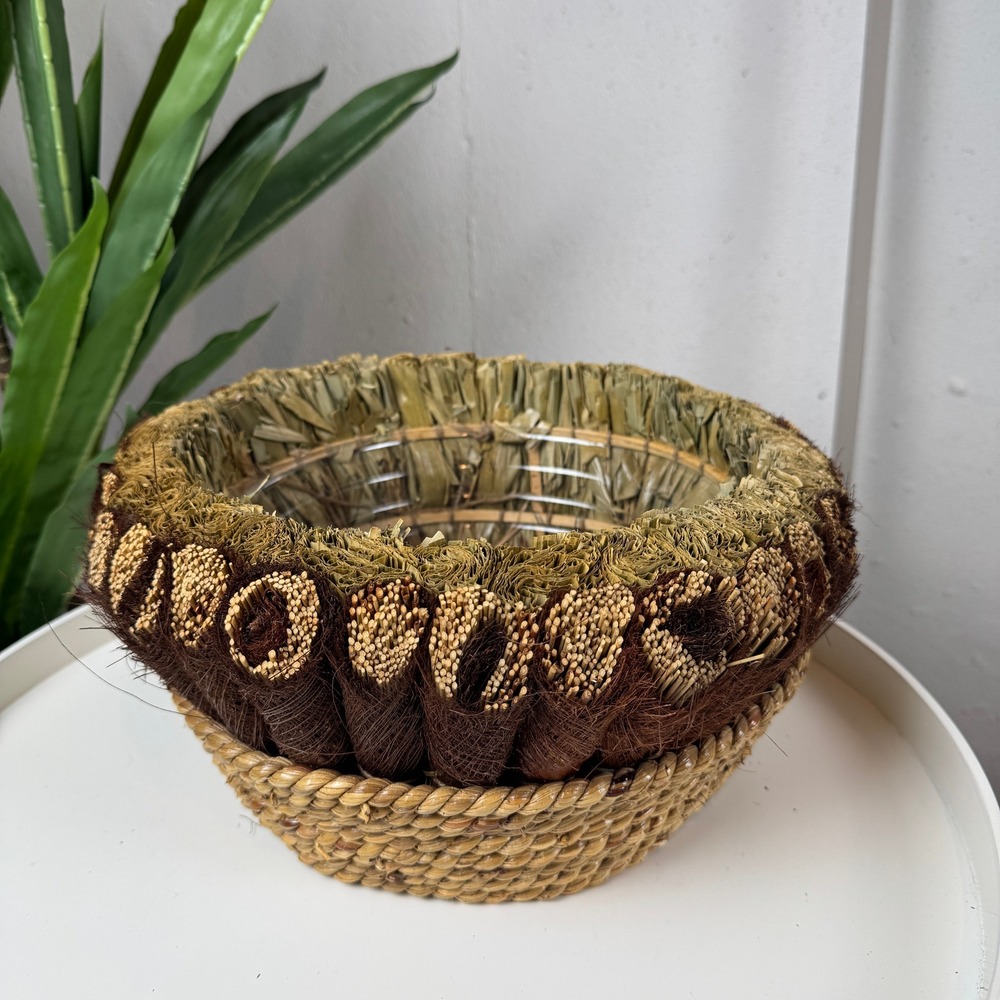 Vintage Boho Woven Seagrass Harvest Basket Natural Fiber Planter Farmhouse 12"